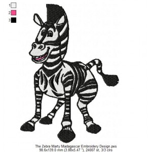 The Zebra Marty Madagascar Embroidery Design